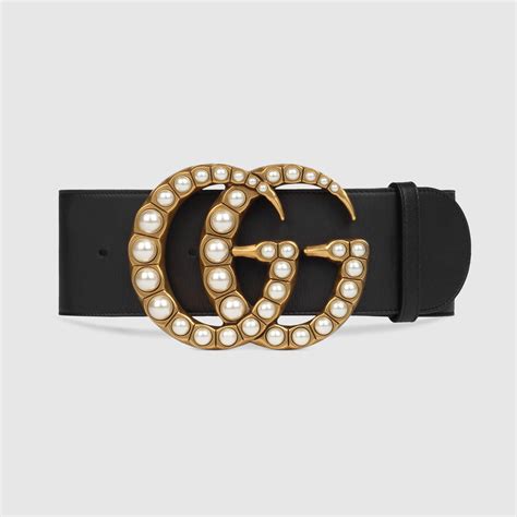 gucci wide leather belt with pearl double g|gucci double g belt black.